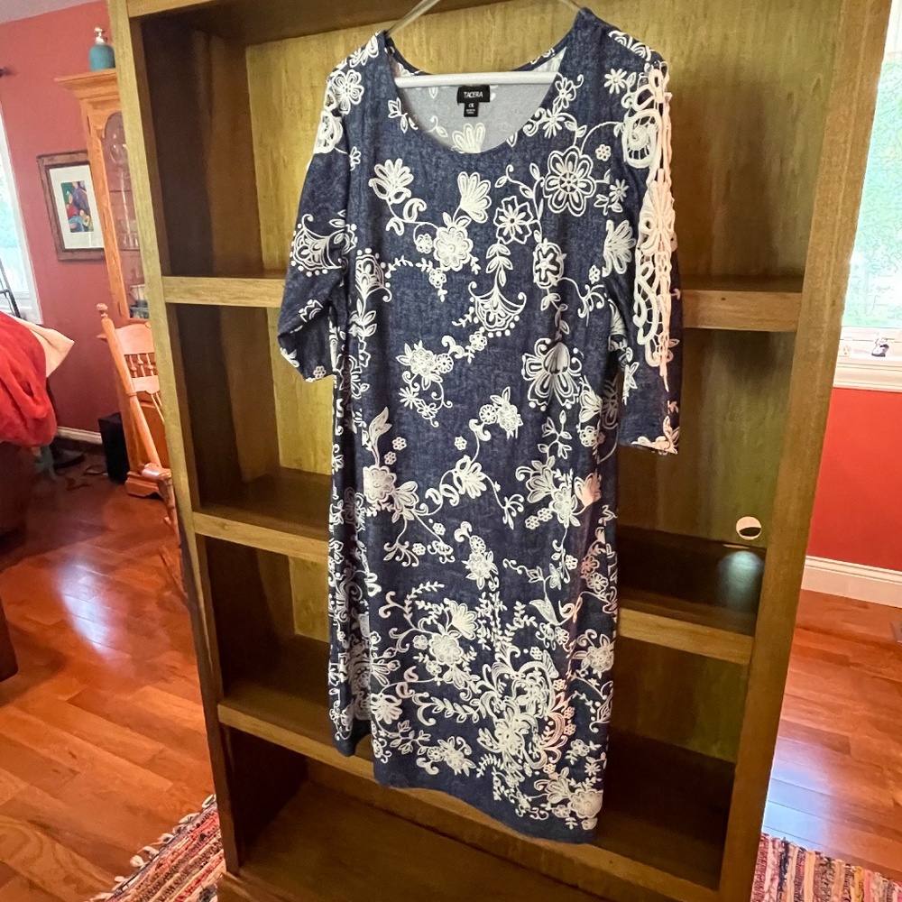 Tacera Dress blue and white print